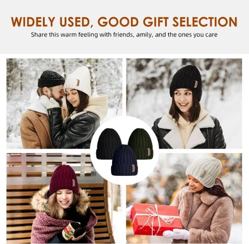 Vista 7 de SENPUKI Gorros de punto de invierno para mujer, gorro grueso para la nieve
