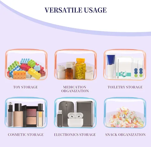 Vista 3 de 24 bolsas de aseo transparentes, bolsa de cosméticos para organizador de maquillaje de viaje, bolsa aprobada por la TSA, multicolor, mediana