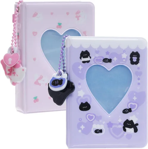 Vista 10 de Carpeta de tarjetas fotográficas de 2 piezas, mini álbum de fotos Kpop, carpeta Kpop Love Heart Hollow de 3 pulgadas, soporte para mini libro