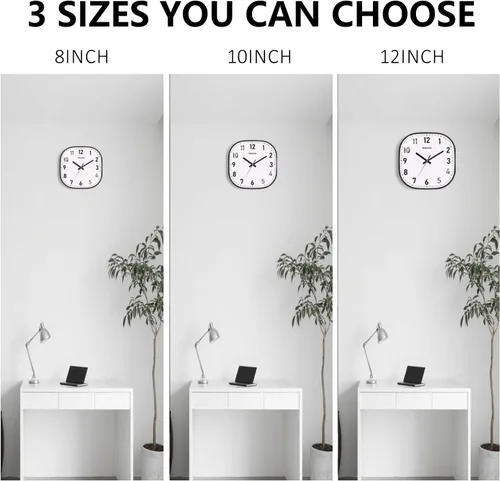 Vista 9 de Reloj de Pared Pequeño, 8 Pulgadas Silencioso Sin Tictac Reloj Operado por Batería, Reloj de Pared Cuadrado Analógico Decorativo para Dormitorio
