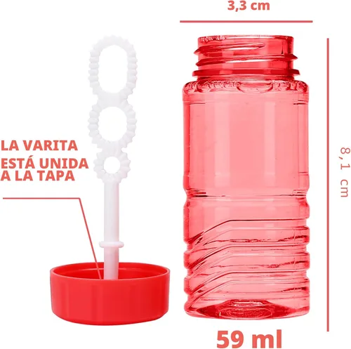 Vista 2 de Paquete de 48 botellas de burbujas con varita unida a la tapa (8 colores), juego de burbujas a granel para recuerdos de fiesta de niños, juguete