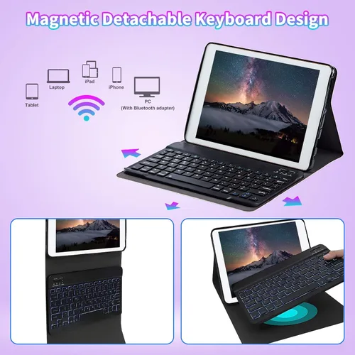 Vista 3 de Funda para Samsung Galaxy Tab S6 Lite 2022/2020 con teclado inalámbrico desmontable y soporte ajustable para proteger la tableta para Samsung Galaxy