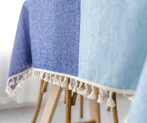 Vista 4 de Party Table Cover, 24 x 24 inch, Square, Blue Green-Patchwork, Cotton Linen Patchwork Table Cloth Washable
