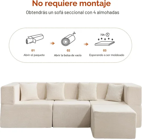 Vista 8 de MONVANE Sofá Seccional Modular de 103'', Sofá Seccional Cloud con Otomana, Sofá Convertible de Chenille en Forma de L con Asiento Profundo, Sofás