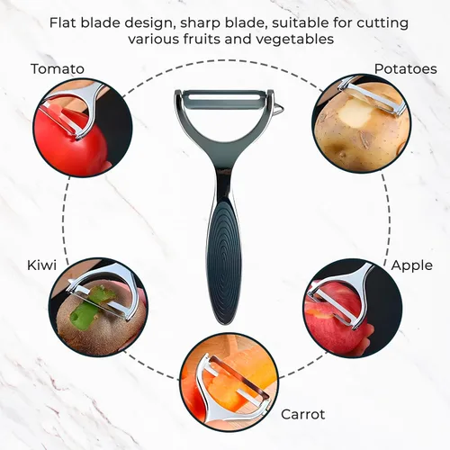 Vista 6 de Pelador en Y, peladores para cocina con una cuchilla afilada y removedor de ojos + agarre negro para apoyar mejor los peladores de verduras