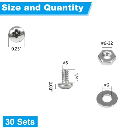 Vista 2 de 30 juegos #6-32 x 1/4" Tornillos de máquina de cabeza plana Kit