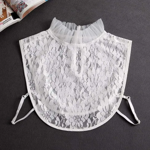 Vista 2 de YAKEF Mujeres Niñas Lotus Leaf Stand Collar falso desmontable media camisa blusa cuello de algodón