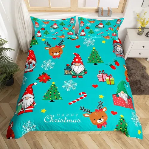 Vista 19 de Erosebridal Juego de ropa de cama de Navidad escandinavos gnomos de Papá Noel, funda de edredón de Papá Noel nevando para niños y niñas, funda