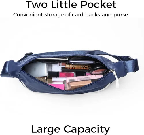 Vista 5 de Pequeño bolso cruzado para mujeres y hombres, mini bolso bandolera con correa ajustable y cremallera, bolsa ligera de media luna para viajes