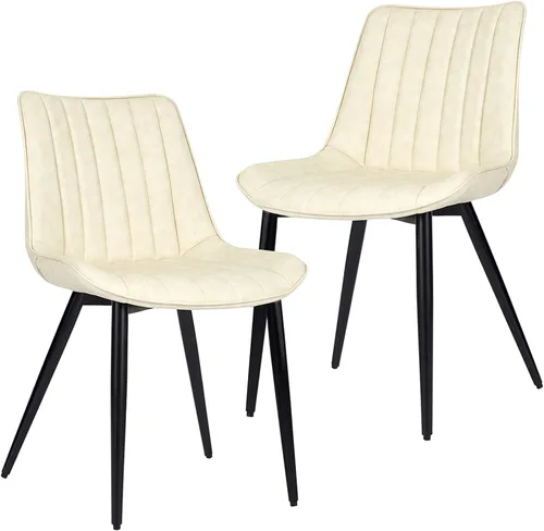 Vista 15 de Juego de 2 sillas de comedor voladizas, sillas de comedor modernas de mediados de siglo con patas de metal negro, sillas de cocina tapizadas