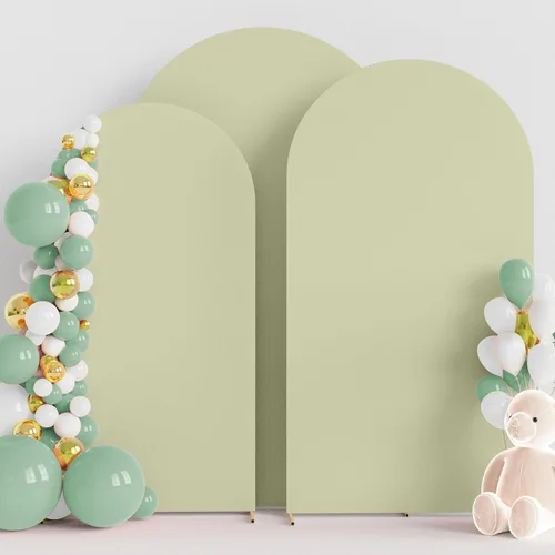 Vista 22 de Wokceer - Juego de 3 fundas de arco para telón de fondo, color beige 6FT,5FT,4FT Spandex Fitted Balloon Arch Cover Round Top Chiara Backdrop Cover