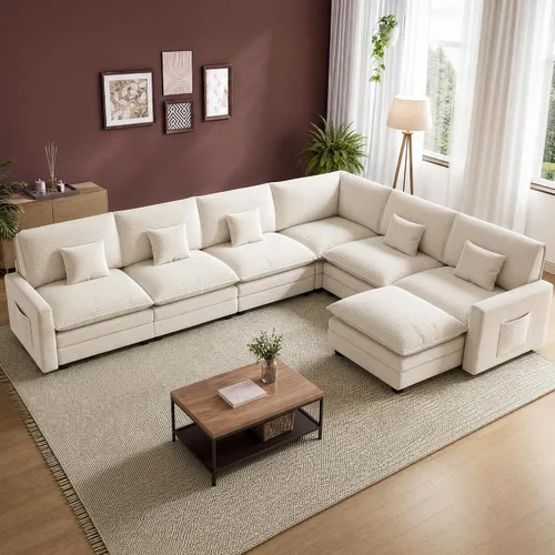 Vista 53 de Cloud Couch Sectional, L Shaped Modular Sofa with Movable Ottoman Negro