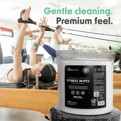 Vista 5 de Wipex Repuesto de dispensador de toallitas de gimnasio, verificado por EWG, 700 toallitas de 8 x 8 pulgadas para equipos de fitness a base