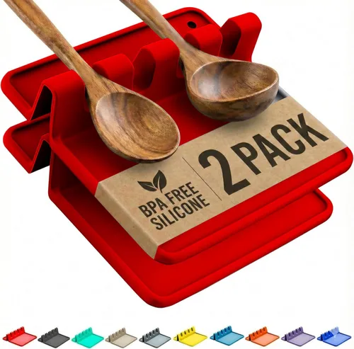 Vista 11 de Paquete de 2 cucharas de silicona naranja para estufa, soporte para cuchara para estufa Terracota quemada