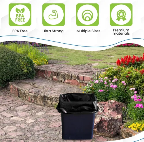 Vista 4 de Bolsas de basura resistentes de alta calidad, cordón fuerte, varios tamaños, ideales para césped, patio y uso doméstico, 18 galones, versátiles