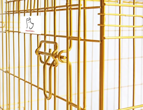 Vista 7 de HOMEY PET 61 cm Caja para perros de diseño plegable de color dorado para cachorros Ertra de tamaño pequeño con rejilla de suelo extraíble y bandeja