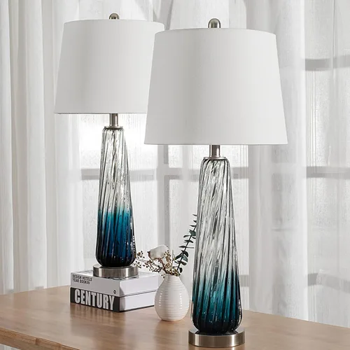 Vista 8 de Maxax Juego de 2 lámparas de mesa de cristal costero de 29 pulgadas, modernas lámparas de noche azules para sala de estar, lámpara de dormitorio