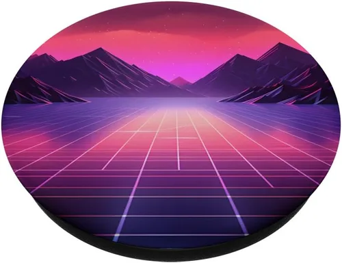 Vista 2 de Retrowave Mountains 80s Vaporwave Synthwave PopSockets Standard PopGrip