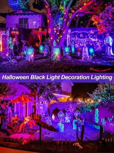 Vista 3 de Proyector de Halloween de 15 W, luces LED negras, iluminación de paisaje, impermeable, luz negra al aire libre con enchufe de EE. UU. para fiesta