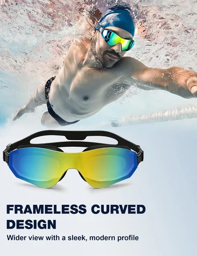 Vista 2 de Gafas de natación para adultos, sin marco, de visión amplia, para hombres y mujeres, antivaho, UV, a prueba de fugas, gafas de piscina