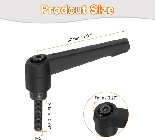 Vista 2 de uxcell 3 perillas ajustables M5 x 0.787 in, mango de rosca macho, botón de trinquete de liberación rápida, perno giratorio para maquinaria de torno