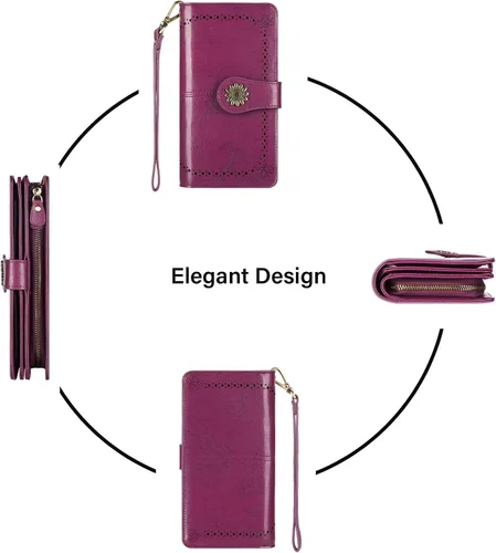 Vista 6 de Lavemi - Cartera de piel con bloqueo RFID para mujer, de gran capacidad, para llevarla a la muñeca
