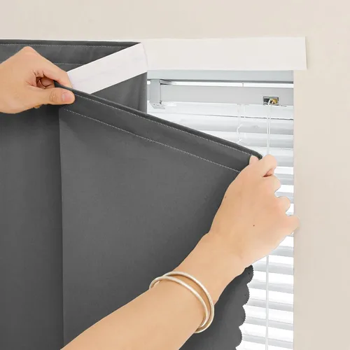 Vista 22 de Jilron - Cintas mágicas adhesivas para cortinas opacas sin necesidad de perforación, cortinas adhesivas sin barra para ventanas pequeñas