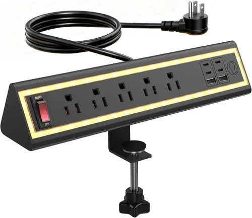 Vista 16 de Regleta de alimentación con abrazadera de escritorio con luz nocturna, carga rápida de 40 W, cable de extensión de 6 pies, USB-C de 4 x 20 W y 2