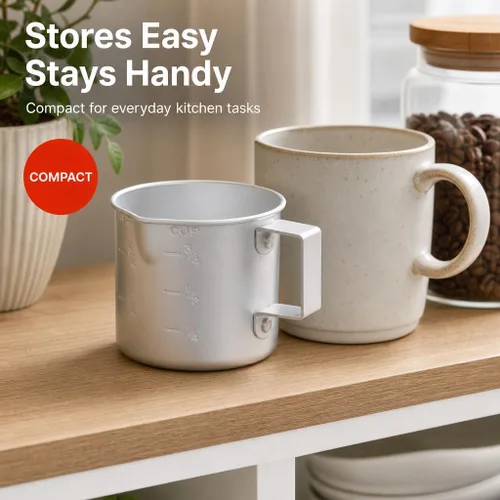 Vista 6 de Better Houseware Taza medidora, taza medidora de metal de 8 onzas con mango y labio de vertido para líquido con marcas de fácil lectura para cocinar