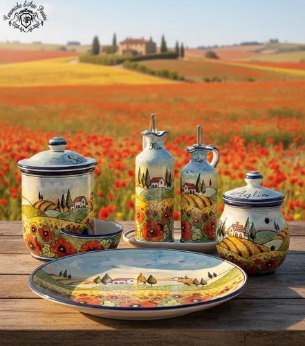 Vista 4 de CERAMICHE D'ARTE PARRINI - Azulejo de cerámica italiano Pantiles Cerámica Paisaje Amapolas Pintado a mano Hecho en ITALIA Toscana