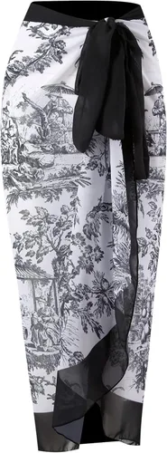 Vista 4 de Women Swimsuits Abstract Printing Notched SquareV Neck Floral Vacation One Piece with Cover Up