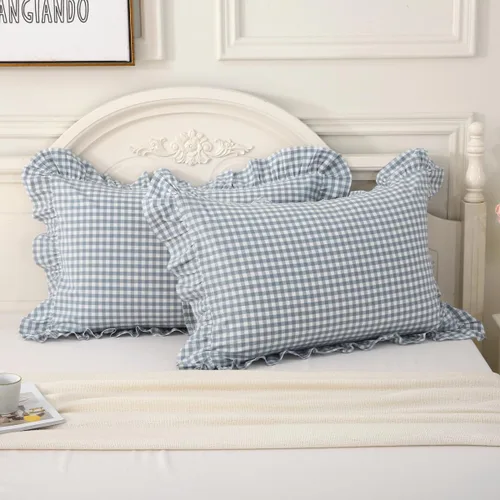Vista 39 de Mywinlle juego de 2 fundas para cojín con volantes a cuadros negro/blanco, fundas de almohada decorativas de algodón lavado a cuadros estilo granja