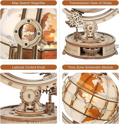 Vista 7 de ROKR Rompecabezas de madera 3D para adultos, globo iluminado con soporte, 180 piezas de rompecabezas 3D, kit de modelo LED integrado, regalos