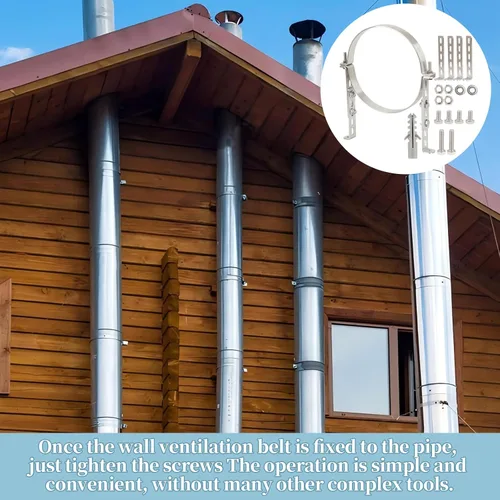 Vista 7 de Soporte de sistemas de chimenea de 6 1/2 pulgadas, correa de pared de ventilación ajustable de acero inoxidable 304, soporte de pared ajustable