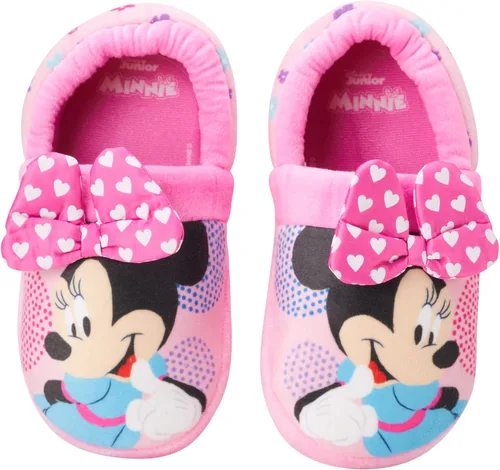 Vista 3 de Disney Girls' Minnie Mouse Slippers - Plush Fuzzy Slippers, Non-Skid Sole (ToddlerLittle GirlBig Girl)