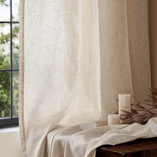 Vista 8 de Jinchan - Cortinas de lino texturizadas para sala de estar, con ojales en la parte superior; juego de cortinas ideal para dormitorio, sala de estar
