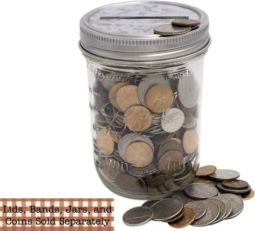 Vista 2 de Ranura para monedas con tapa de metal galvanizado para tarros de albañil, bola, conservas (paquete de 10, boca ancha)