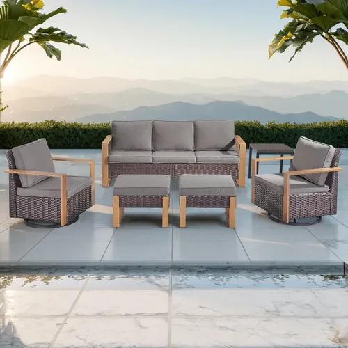 Vista 40 de Rilyson Sofá de mimbre para patio al aire libre, sofá de muebles de patio de ratán con marco resistente, mimbre de polietileno para todo