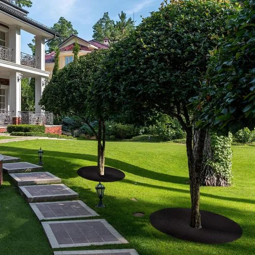 Vista 3 de Anillo de mantillo de árbol no tejido de 32.5 pulgadas, paquete de 2 alfombrillas de barrera de malezas, mantillo degradable de árboles utilizado