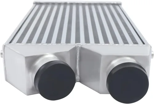 Vista 2 de Intercooler turbo universal de aluminio de 2.5 pulgadas de E/S de 24.5 x 12.5 x 3 pulgadas, un lado universal de aluminio Turbo Intercooler