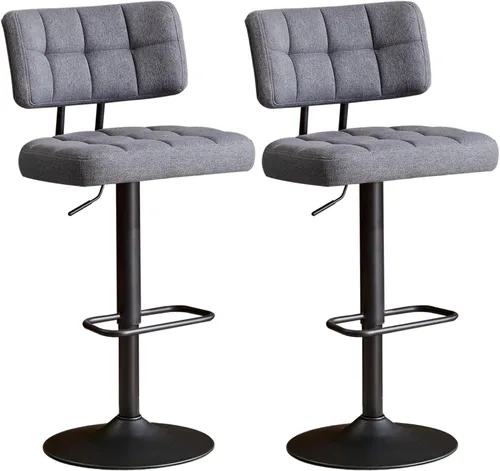 Vista 12 de Juego de 2 taburetes de bar giratorios de altura ajustable, taburetes de barra de tela de lino sin brazos con reposapiés para cocina, hogar, bar