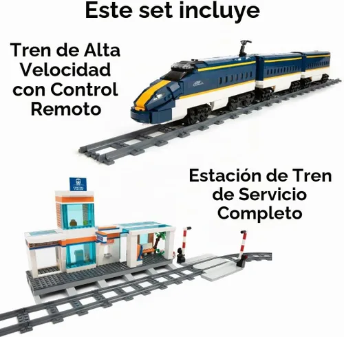 Vista 2 de Block Builder Juego de bloques de construcción con control remoto de tren de alta velocidad con estación de tren completo (1532 piezas). Bloques