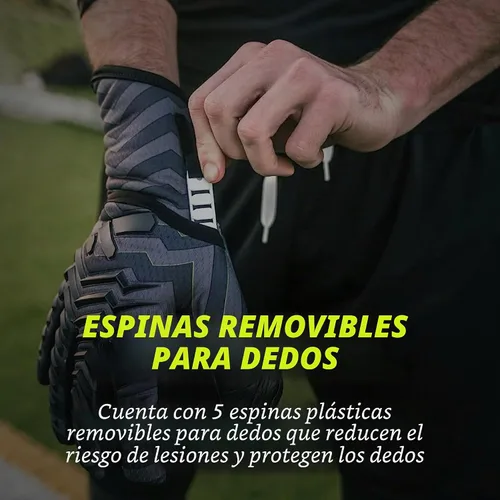 Vista 5 de Guantes de portero Storelli Electric, protección de mano de alto impacto con 5 espinas de dedo extraíbles y correa de muñeca Negro Cargo