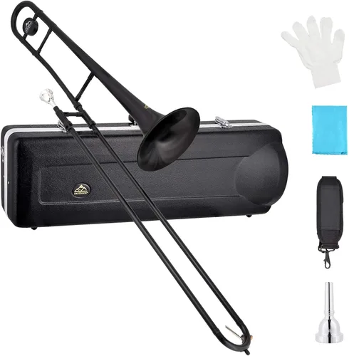 Vista 10 de EASTROCK Trombón tenor de deslizamiento Bb de latón Instrumento musical con estuche duro, boquilla, guantes, paño de limpieza para estudiantes