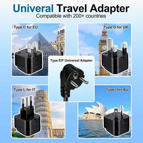 Vista 5 de 220v to 110v Travel Voltage Converter: International Universal Voltage Black Converter US to Europe Power Strip Plug Transformer - 2000W Electric