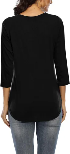 Vista 2 de Davenil Blusas de manga 34 para mujer, cuello en V, dobladillo irregular, blusas sueltas casuales