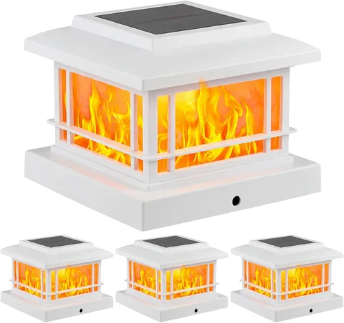 Vista 12 de JOFIOS Luces solares de llama parpadeante para exteriores, luces de poste negras con 3 temperaturas de color, se adapta a postes de madera/vinilo
