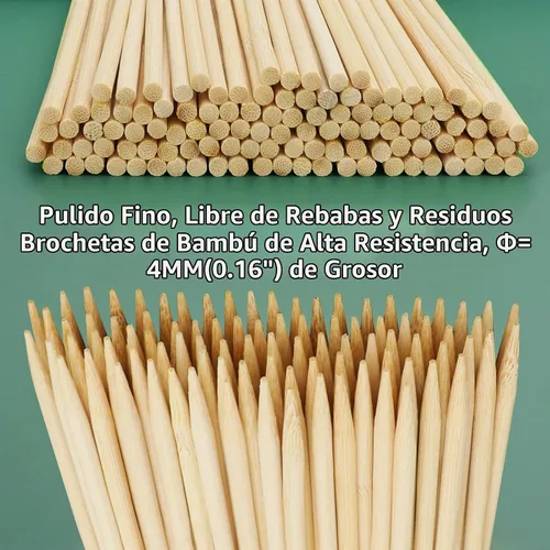 Vista 2 de Brochetas de madera de bambú de 6 pulgadas para barbacoa, kabob, aperitivo, fruta, salchicha, fuente de chocolate, palitos de brocheta de barbacoa