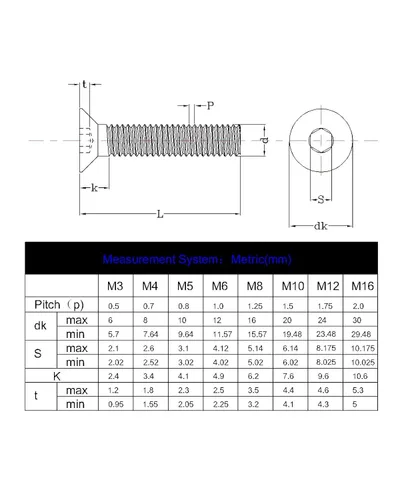 Vista 2 de Tornillos de cabeza plana M8-0.049 x 0.394 in de acero inoxidable 18-8 (304) Allen Socket Drive Tornillos avellanados con acabado liso, rosca