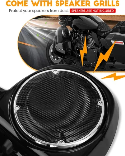 Vista 5 de XFMT Motorcycles Carenadura inferior ventilada en negro vívido para piernas con caja de altavoces y rejillas para Harley Touring enfriada por aire